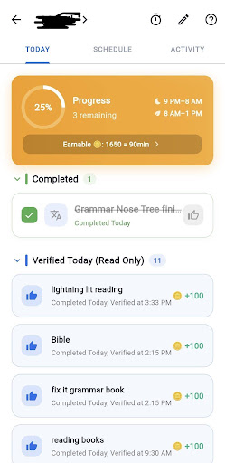 The same checklist in Koodos — work verified, coins earned
